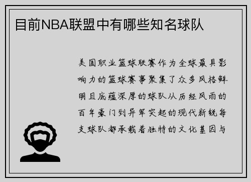 目前NBA联盟中有哪些知名球队